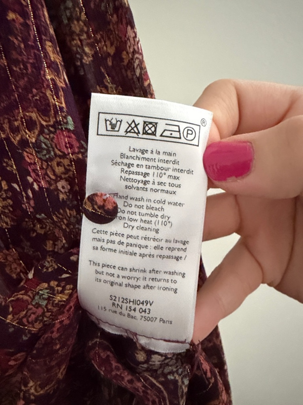 Sezane Ann Blouse in Folk Bordeaux Semi Sheer Burgundy Floral w Gold Threading - Picture 6 of 6
